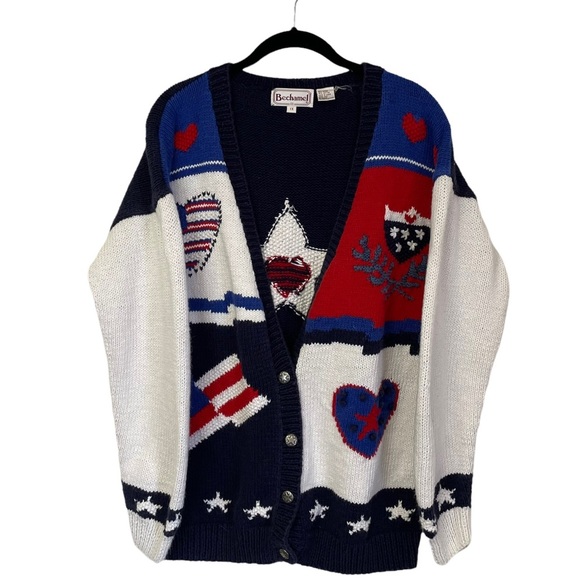Vintage Bechamel Fourth of July Red White Blue America Cardigan XL - Picture 1 of 5